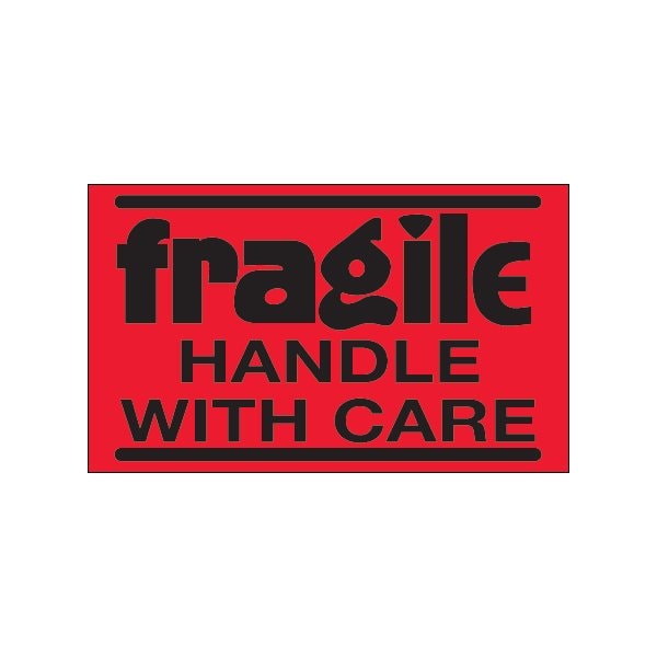 Bsc Preferred 3 x 5'' - ''Fragile - Handle With Care'' Fluorescent Red Labels BUY00024018 - main